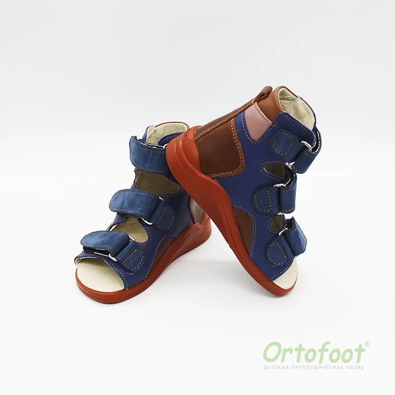 Босоніжки дитячі ортопедичні з високим задником OrtoActive-S 120 синьо-коричневі