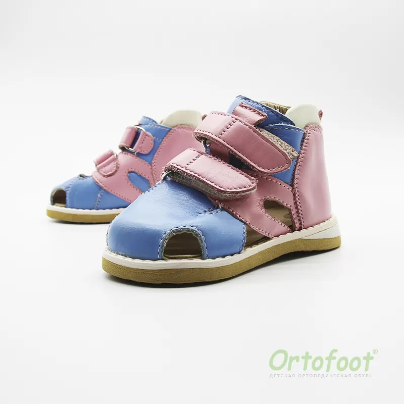Детские ортопедические босоножки антиварусные 202 Eva синие с розовым Ortofoot