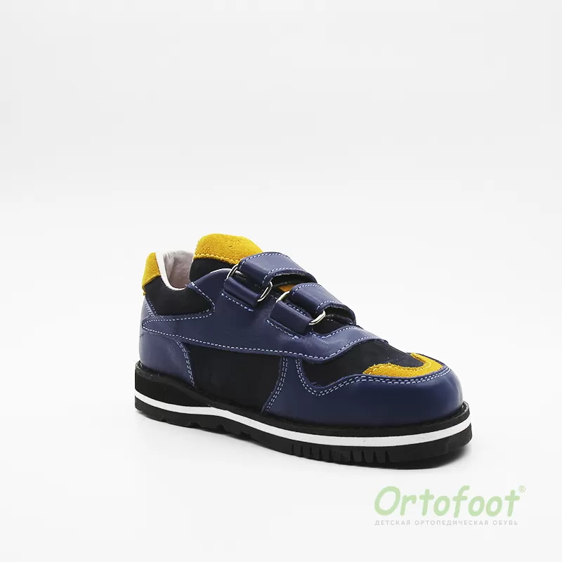 Дитячі ортопедичні кросівки антиварусні 410-J-Av Ortofoot синьо-жовтого кольору