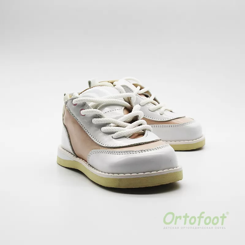 Дитячі ортопедичні кросівки антиварусні 402 Ortofoot білого та рожевого кольору зі шнурівкою