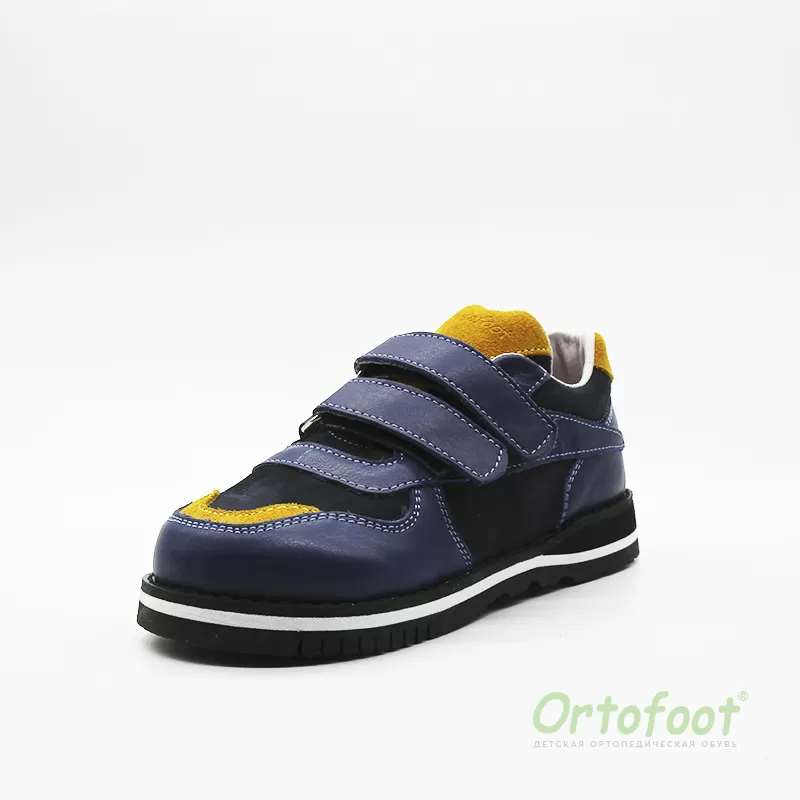 Дитячі ортопедичні кросівки антиварусні 410-J-Av Ortofoot синьо-жовтого кольору