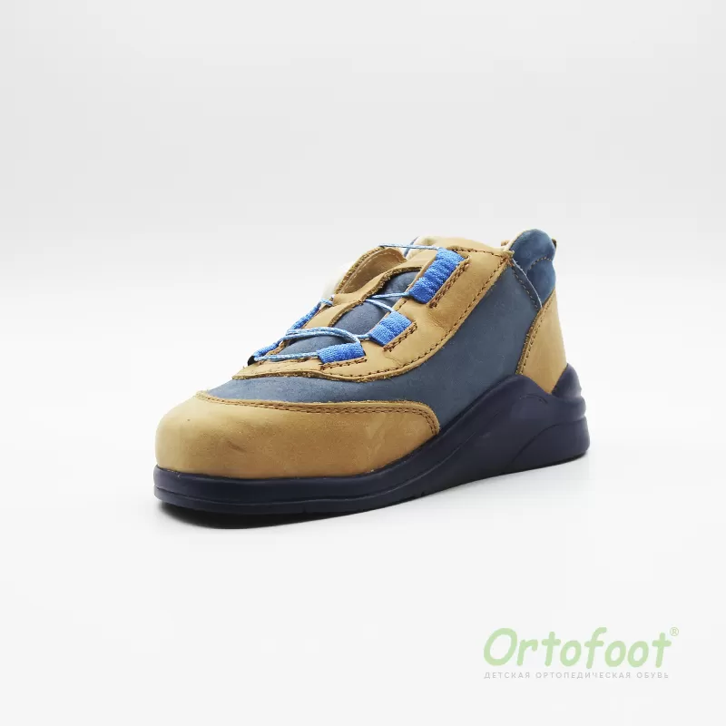 Дитячі ортопедичні кросівки анатомічного типу BOA 410 коричневого кольору із синіми вставками