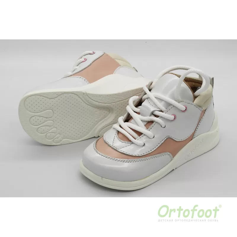 Кроссовки детские ортопедические Ortofoot 410 SPL на шнурках бело-розовые